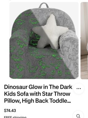 🦕 Kids Ultra-Soft Snuggle Foam Chair – Glow-in-the-Dark Dinosaur Print 🦖
